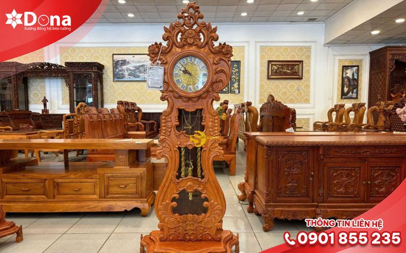 Đồng hồ gỗ chạm khắc cổ điển