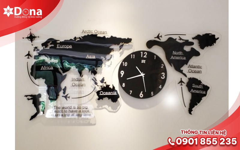 Đồng hồ bản đồ thế giới phong cách nghệ thuật