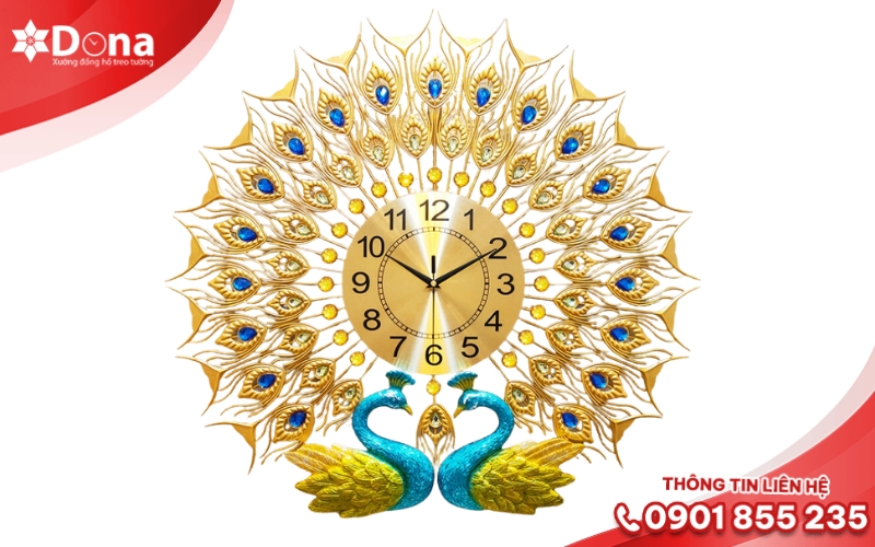 Đồng hồ treo tường con công dát vàng sang trọng