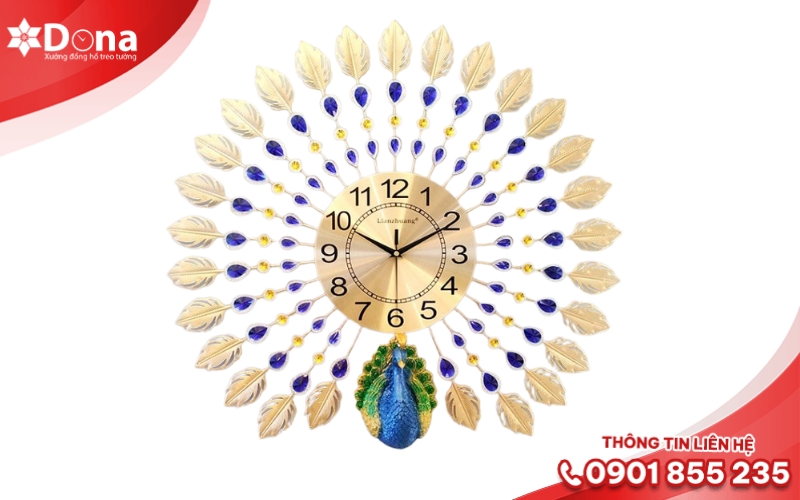 Đồng hồ treo tường con công kim loại hiện đại