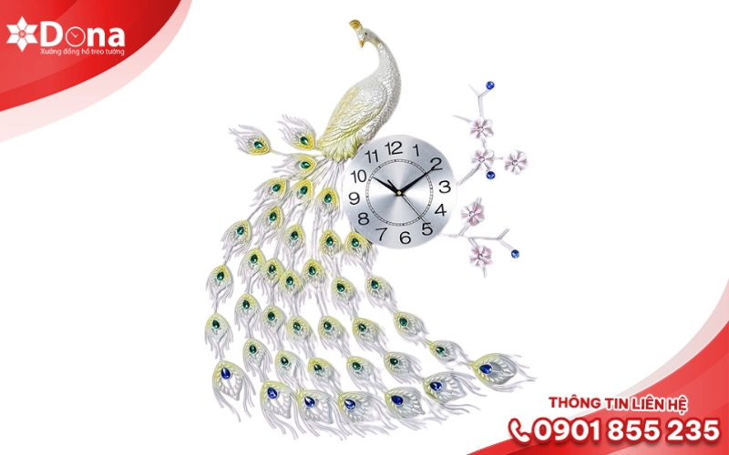 Đồng hồ treo tường con công pha lê tinh tế
