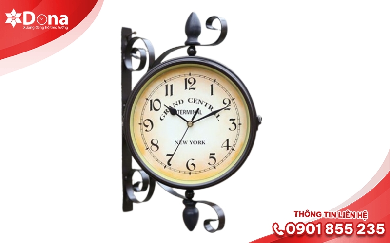 Đồng hồ treo tường vintage 2 mặt – sắt mỹ thuật