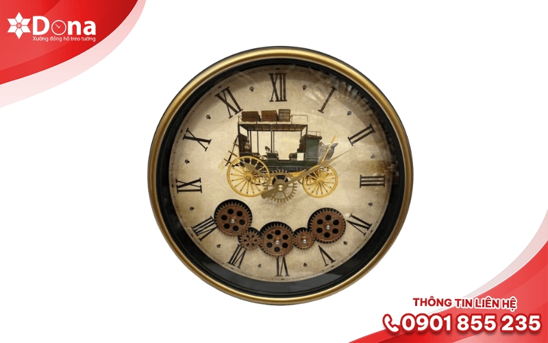 Đồng hồ treo tường vintage bánh răng lộ máy