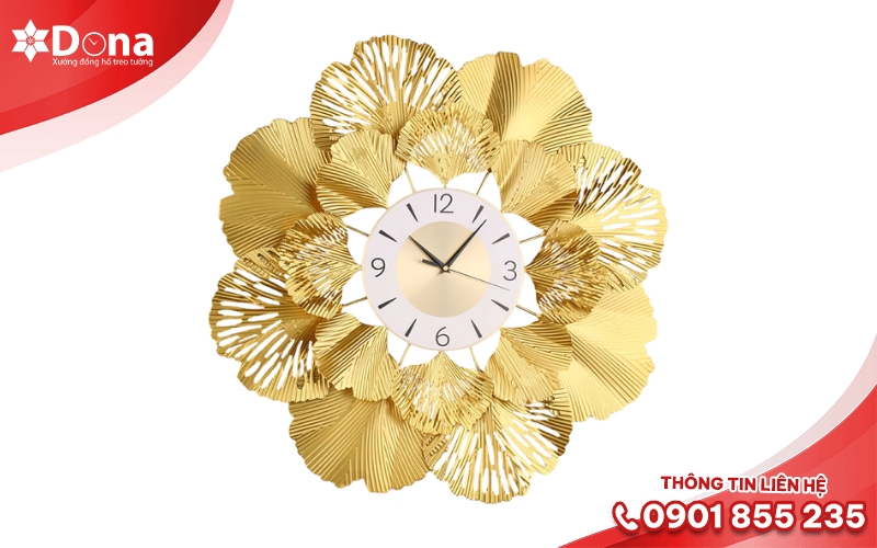 Đồng hồ decor mặt tròn viền kim loại vàng sang trọng Đồng hồ decor mặt tròn viền kim loại vàng sang trọng